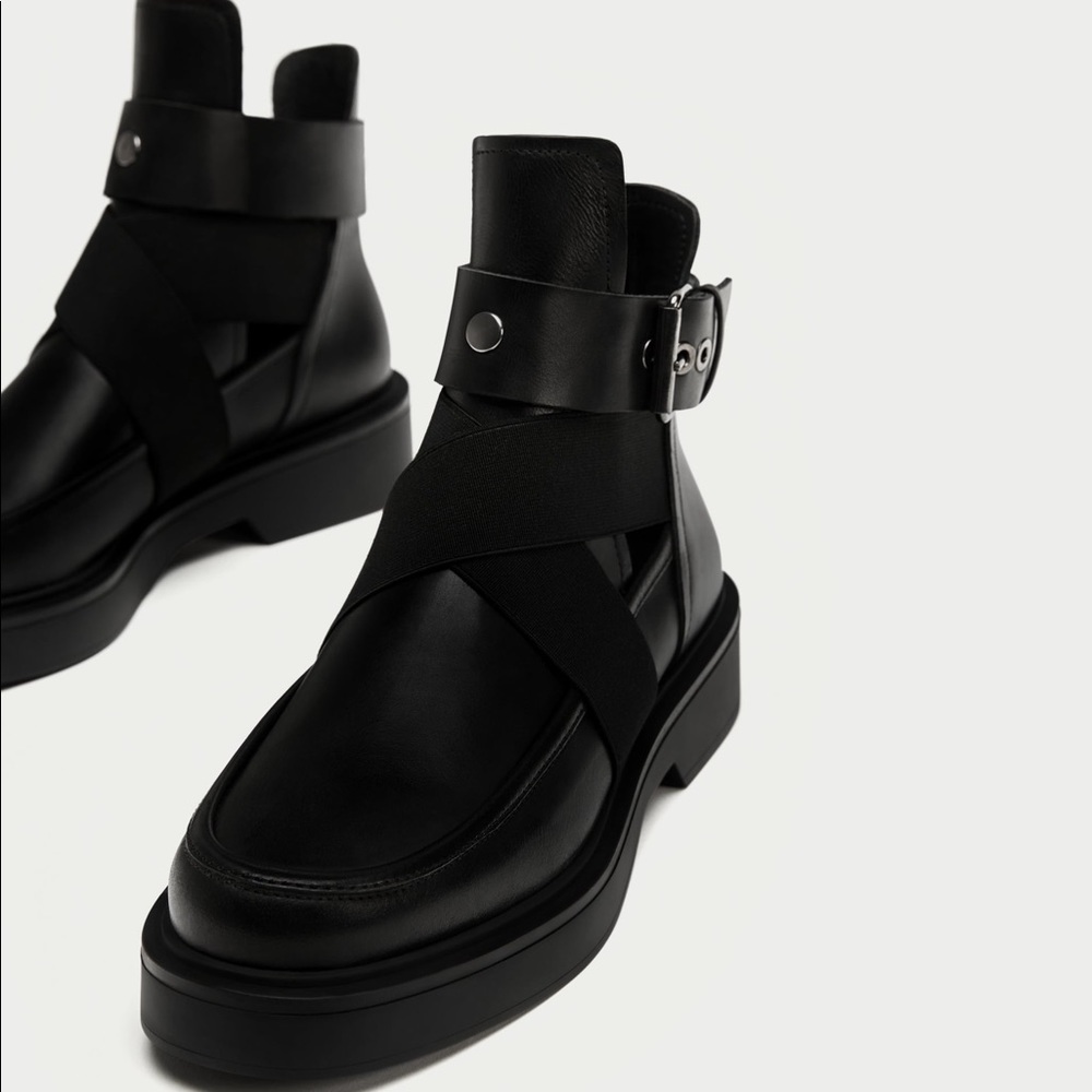 Leather Ankle Boots with Openings - Picture 2 of 4